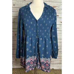 Torrid teal boho floral V-neck long sleeve smocked peplum blouse Size 2/2X